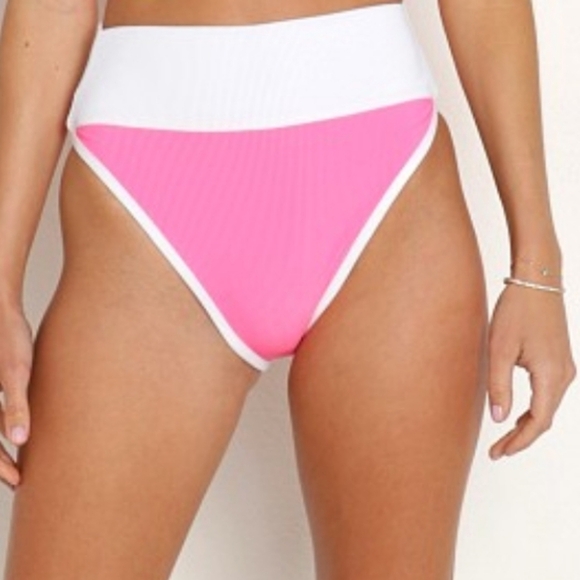 New!Beach Riot Emmy‎ Bottom Neon  Pink White Bikini bottoms - Picture 2 of 11